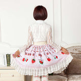 Cute Japanese Cartoon Fruit Printed Sweet Girl's Lolita Skirt with Lace Trims