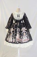 Vintage Long Lantern Sleeve Midi Dress ~ Angel's Book Printed Empire Waist Lolita Dress by Alice Girl ~ Pre-order