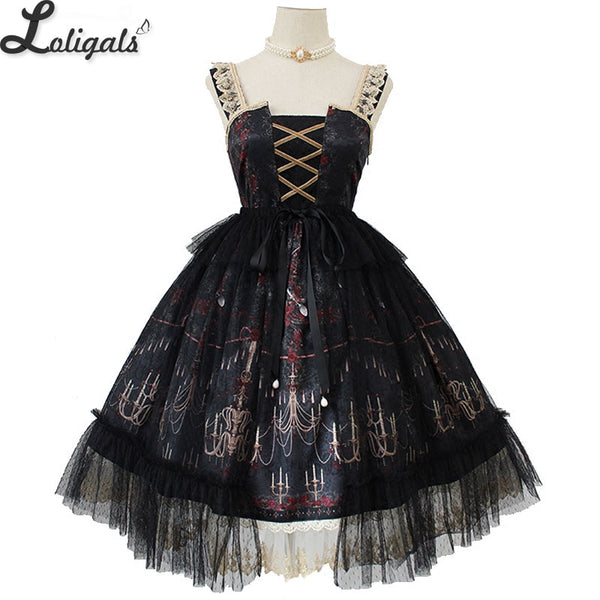 Chandelier Printed Gothic Lolita JSK Dress Sleeveless Halloween Midi Party Dress Pre-order by Alice Girl