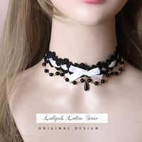 Sweet Lolita Chocker Necklace Cute Bowknot Chocker with Beaded Chain