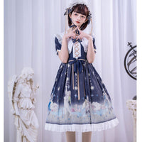 Little Prince ~ Sweet Short Sleeve Lolita Dress Pointed Collar Chiffon Party Dress