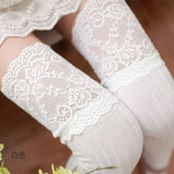 Classic Striped Pattern Thigh High Stockings Sweet Japanese Lace Sexy Cotton Over The Knee Stockings
