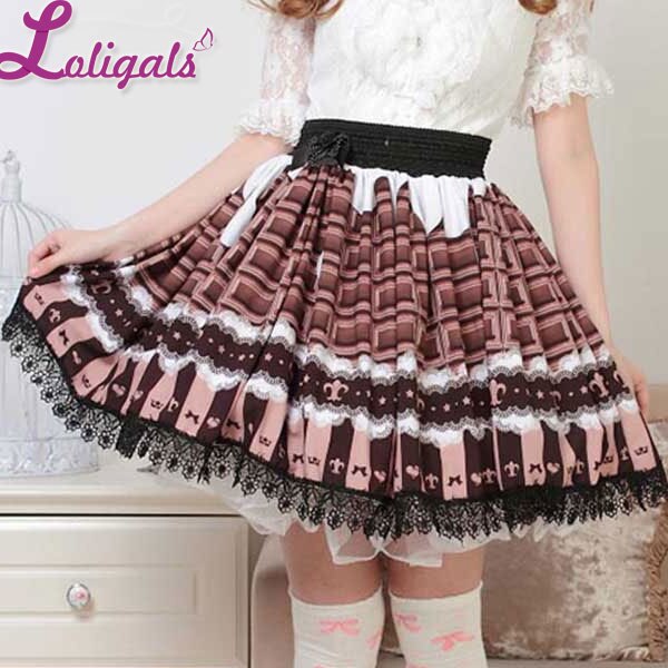 Japanese Style Lovely Chocolate Color Pleated Lace Lolita Skirt for Girl