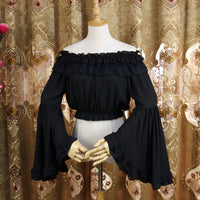 Sweet Women's Off Shoulder Flare Sleeve Chiffon Blouse Gothic Summer Casual Crop Top