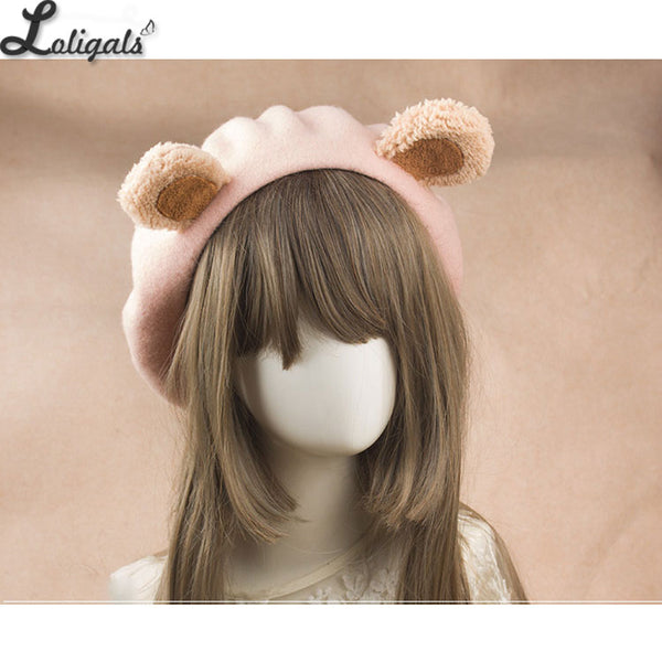 Lovely Lolita Bear Ear Berets Cute Female Wool Berets for Winter