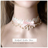 Sweet Lolita Chocker Necklace Cute Bowknot Chocker with Beaded Chain