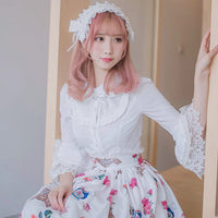 Victorian Lolita White/Black Blouse Women's Lace Long Flare Sleeve Lolita Shirt