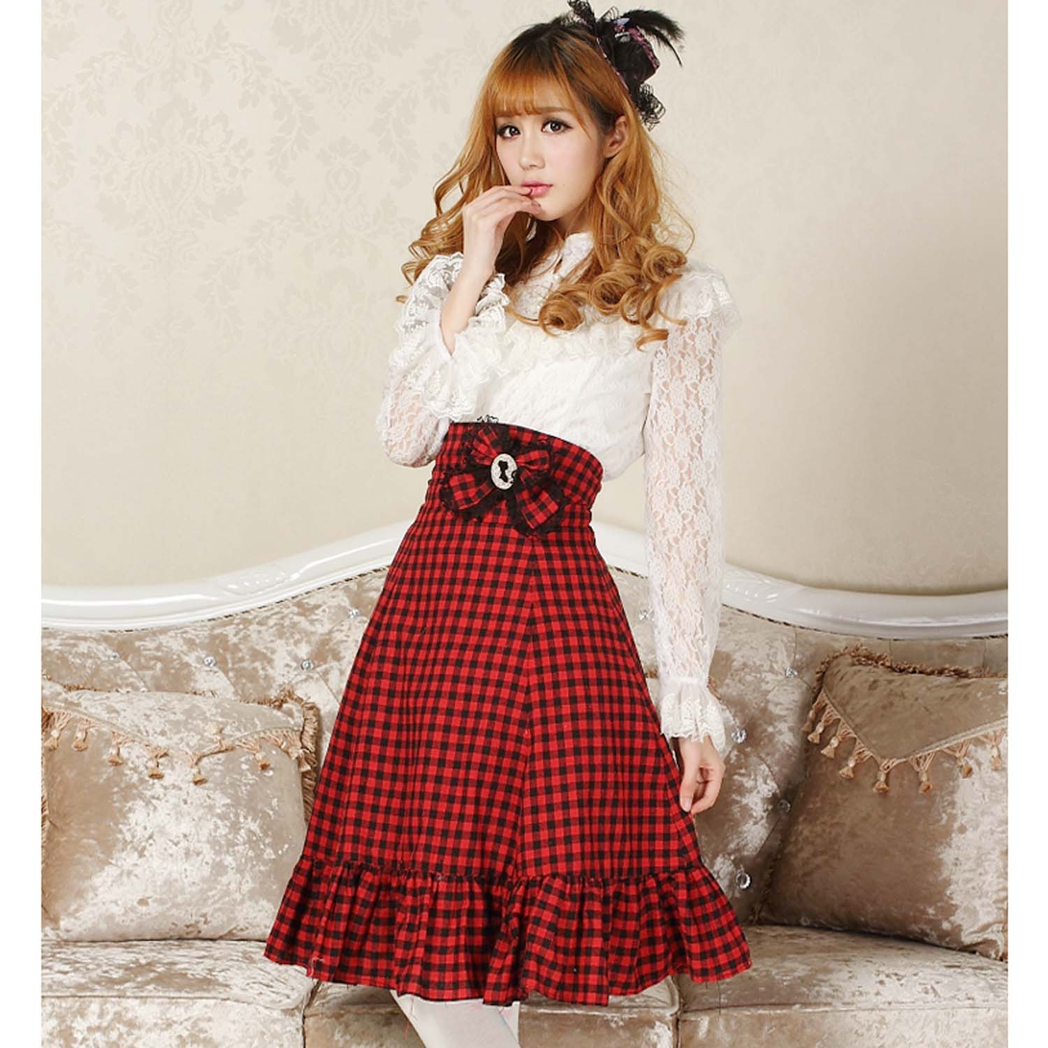 Vintage Female Plaid Midi Skirt Empire Waist Slimming A line Skirt for Women Vintage Female Plaid Midi Skirt Empire Waist Slimming A line Skirt for Women