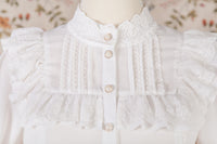 Sweet Lolita Chiffon Blouse with Lace Detailed Neckline Stand Collar Lace Flare Sleeve Women's Shirt