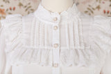 Sweet Lolita Chiffon Blouse with Lace Detailed Neckline Stand Collar Lace Flare Sleeve Women's Shirt