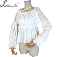 Sweet Long Lantern Sleeve Chiffon Blouse Autumn Women's Off the Shoulder Top