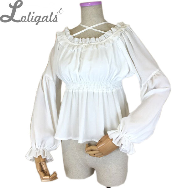 Sweet Long Lantern Sleeve Chiffon Blouse Autumn Women's Off the Shoulder Top