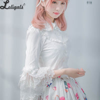 Victorian Lolita White/Black Blouse Women's Lace Long Flare Sleeve Lolita Shirt