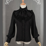 Vintage Women's Lolita Shirt Gothic Chiffon Ruffle Blouse Long Sleeve Blusas Black/White/Navy Blue/Burgundy