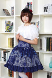 Sweet Mori Girl High Waist Skirt Blue Magic Circle Printed Lolita Short Skirt with Ruffles