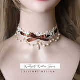 Sweet Lolita Chocker Necklace Cute Bowknot Chocker with Beaded Chain