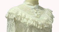 Vintage Lolita Sweet Female Lace Blouse White/Black Sheer Long Sleeve Illusion Neck Lace Top with Ruffles