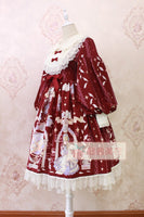 Sweet Long Lantern Sleeve Midi Dress ~ Angel's Book Printed Empire Waist Dress by Alice Girl ~ Pre-order