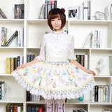 Lovely Mori Girl Skirt Cute Easter Eggs and Rabbits Printed Lolita Pleated Skirt with Lace Trimming