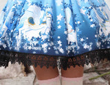 Sweet Deep Blue Star and Pegasus Printed Pleated Lolita Skirt for Lady