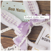 LOLITA Handmade Rabbit Ears Headband KC Multicolored Cute Plaid Cosplay Hairband