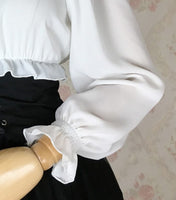 Sweet Off the Shoulder Chiffon Crop Top Long Sleeve Blouse for Women