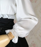 Sweet Off the Shoulder Chiffon Crop Top Long Sleeve Blouse for Women