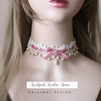 Sweet Lolita Chocker Necklace Cute Bowknot Chocker with Beaded Chain