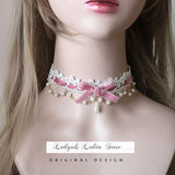 Sweet Lolita Chocker Necklace Cute Bowknot Chocker with Beaded Chain