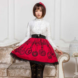 Sweet Mori Girl Deep Red Pocket Watch Printed Short Skirt for Summer