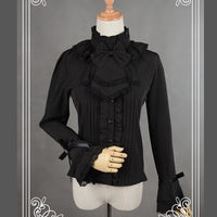 White/Black Chiffon Blouse Long Flare Sleeve Lace Ruffled Blouse/Shirt for Women