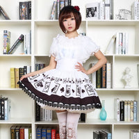 Kawaii Japanese Style Short Skirt Empire Waist Punk Poker Card Printed Short Jumper Lolita Skirt