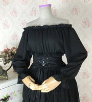 Sweet Off the Shoulder Chiffon Crop Top Long Sleeve Blouse for Women