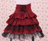 Sweet College Style Punk Plaid Black and Red Layered Skirt