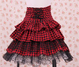 Sweet College Style Punk Plaid Black and Red Layered Skirt
