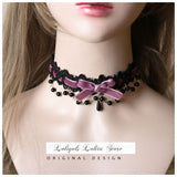 Sweet Lolita Chocker Necklace Cute Bowknot Chocker with Beaded Chain