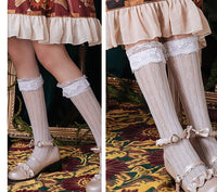 Sweet Lace Long Stockings Lolita Heart Hollowed-out Stockings White/Black
