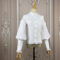 Vintage Bishop Sleeve Lolita Top Stand Collar Chiffon Blouse