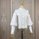 Vintage Bishop Sleeve Lolita Top Stand Collar Chiffon Blouse