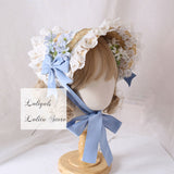 Elegant Lolita Bonnet Hat with Ruffled Lace Trimming Sweet Straw Hat