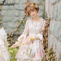 Ada's Flower ~ Vintage Printed Flare Sleeve Lolita Dress by Magic Tea Party
