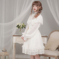 Women's Lolita Blouse with Cape Long Sheer Striped Sleeve Chiffon Shirt by Dolly Delly