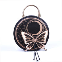 Sweet Round Lolita Satchel Bag with Butterfly Decor by LovelyLota