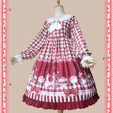 Bunny's Picnic Time ~ Sweet Printed Plaid Lolita Dress Long Sleeve Midi Party Dress by Infanta