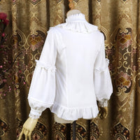 Ruffled Collar Lolita Blouse Vintage Long Lantern Sleeves Chiffon Shirt
