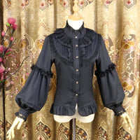 Ruffled Collar Lolita Blouse Vintage Long Lantern Sleeves Chiffon Shirt
