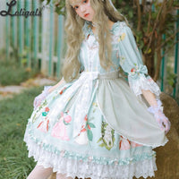 Ada's Flower ~ Vintage Printed Flare Sleeve Lolita Dress by Magic Tea Party