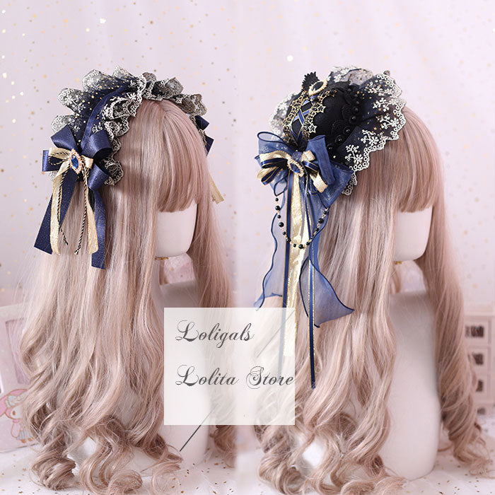 Star & Moon ~ Sweet Navy Blue Lolita Headband Cute Accessories Lace Bracelet