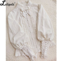 Vintage Lolita Blouse Long Bishop Sleeve Ruffled Shirt for Women