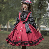 Gothic A-line Lolita Skirt Plus Size Suspender Button Front Skirt with Pockets ~ Custom-tailored